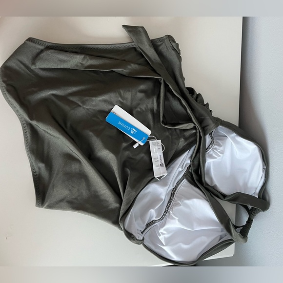 NWT Olive 0X Cupshe Halter Swimsuit with Lace-Up Shirring Design - Picture 2 of 5